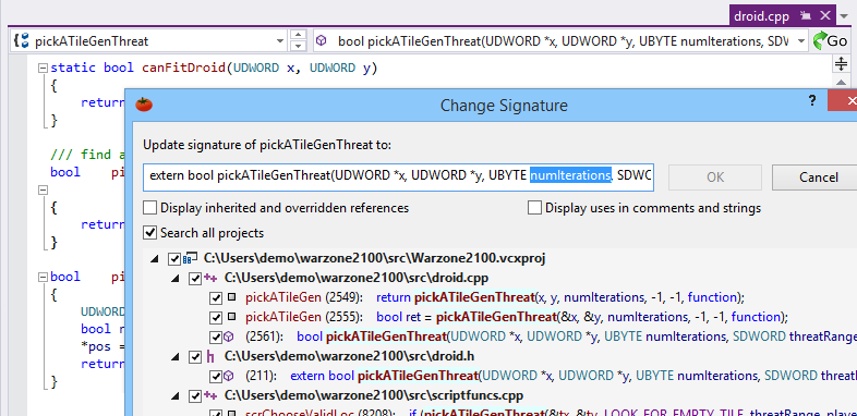 Refactor with Change Signature to reorder, rename, add, and delete parameters. 