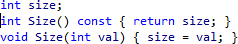 In C/C++, accessor methods are created adjacent to a declaration in a header file