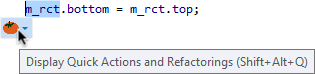 Hover over a symbol and Visual Assist displays an icon when refactoring is available