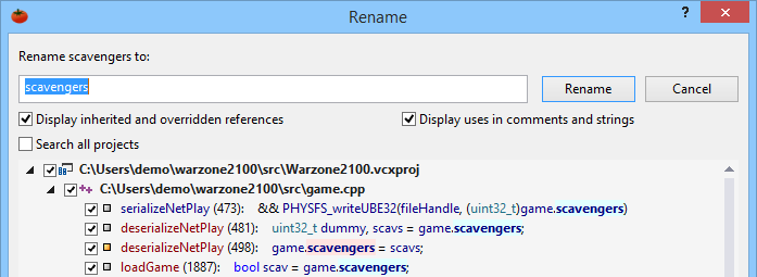 Select Rename from any of the refactoring menus