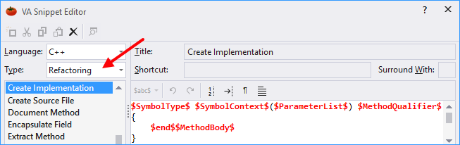 Edit the refactoring snippets