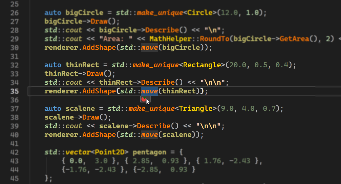 Symbol highlighting in the editor showing every reference to the symbol under the cursor in distinct colors