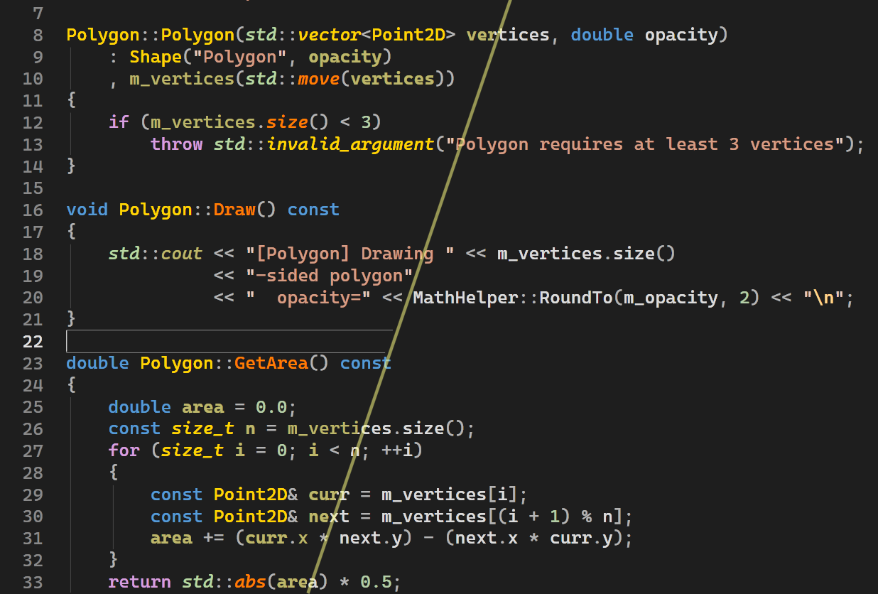 VA enhanced syntax coloring showing distinct colors for macros, enumerants, members, and locals
